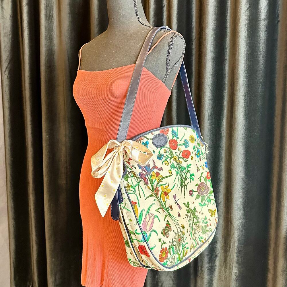 Gucci Flora GG Vintage Large Shoulder Bag tote Good USED with scarf RARE. GIFT! - Picture 3 of 16